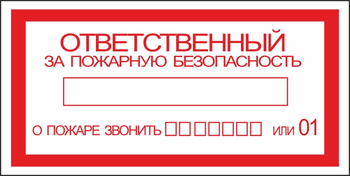 B43 ответственный за пожарную безопасность (пластик, 200х100 мм) - Знаки безопасности - Вспомогательные таблички - магазин ОТиТБ - охрана труда и техника безопасности