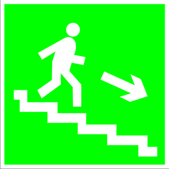 E13 направление к эвакуационному выходу по лестнице вниз (правосторонний) (пластик, 200х200 мм) - Знаки безопасности - Эвакуационные знаки - магазин ОТиТБ - охрана труда и техника безопасности