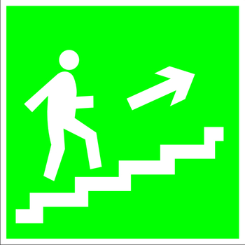 E15 направление к эвакуационному выходу по лестнице вверх (правосторонний) (пластик, 200х200 мм) - Знаки безопасности - Эвакуационные знаки - магазин ОТиТБ - охрана труда и техника безопасности