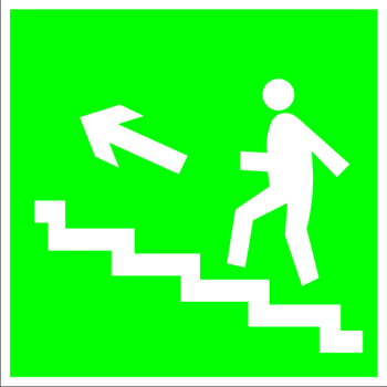 E16 направление к эвакуационному выходу по лестнице вверх (левосторонний) (пленка, 200х200 мм) - Знаки безопасности - Эвакуационные знаки - магазин ОТиТБ - охрана труда и техника безопасности