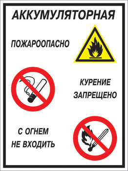 Кз 12 аккумуляторная - пожароопасно. курение запрещено, с огнем не входить. (пластик, 400х600 мм) - Знаки безопасности - Комбинированные знаки безопасности - магазин ОТиТБ - охрана труда и техника безопасности