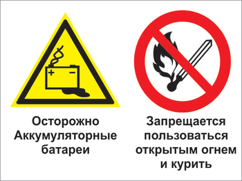 Кз 33 осторожно - аккумуляторные батареи. запрещается пользоваться открытым огнем и курить. (пластик, 400х300 мм) - Знаки безопасности - Комбинированные знаки безопасности - магазин ОТиТБ - охрана труда и техника безопасности