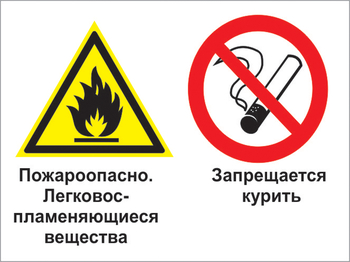 Кз 23 пожароопасно - легковоспламеняющиеся вещества. запрещается курить. (пленка, 600х400 мм) - Знаки безопасности - Комбинированные знаки безопасности - магазин ОТиТБ - охрана труда и техника безопасности
