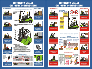 ПС50 Безопасность работ с электропогрузчиками (пленка самокл., А2, 2 листа) - Плакаты - Охрана труда на складе - магазин ОТиТБ - охрана труда и техника безопасности