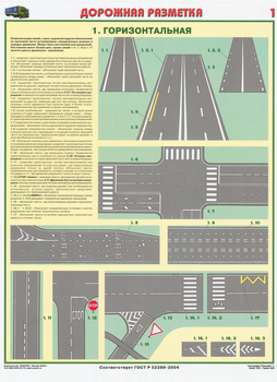 ПС42 Дорожная разметка (ламинированная бумага, А2, 2 листа) - Плакаты - Автотранспорт - магазин ОТиТБ - охрана труда и техника безопасности