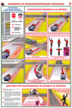 ПС49 Движение по железнодорожным переездам (пластик, А2, 2 листа) - Плакаты - Автотранспорт - магазин ОТиТБ - охрана труда и техника безопасности