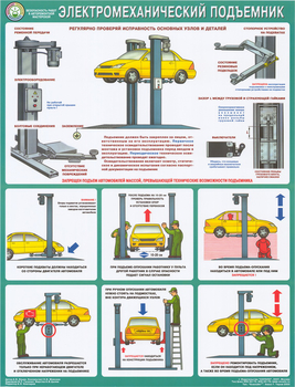 ПС54 Безопасность в авторемонтной мастерской. электромеханический подъемник (пластик, А2, 1 лист) - Плакаты - Автотранспорт - магазин ОТиТБ - охрана труда и техника безопасности