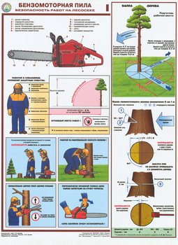 ПС25 Бензомоторная пила. безопасность работ на лесосеке (ламинированная бумага, А2, 3 листа) - Плакаты - Безопасность труда - магазин ОТиТБ - охрана труда и техника безопасности
