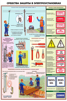 ПС29 Средства защиты в электроустановках (ламинированная бумага, А2, 3 листа) - Плакаты - Электробезопасность - магазин ОТиТБ - охрана труда и техника безопасности