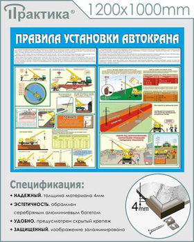 C33 Стенд правила установки автокранов (1200х1000 мм, пластик ПВХ 3 мм, алюминиевый багет серебряного цвета) - Стенды - Тематические стенды - магазин ОТиТБ - охрана труда и техника безопасности