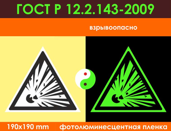 W02 взрывоопасно (фотолюминесцентная пленка ГОСТ 34428-2018, 200х200 мм) - Знаки безопасности - Фотолюминесцентные знаки - магазин ОТиТБ - охрана труда и техника безопасности