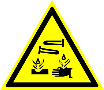 W04 опасно! едкие и коррозионные вещества (пластик, сторона 200 мм) - Знаки безопасности - Предупреждающие знаки - магазин ОТиТБ - охрана труда и техника безопасности